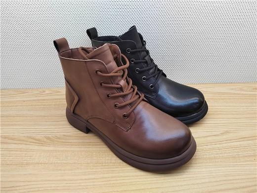 豪行冬季新款22456216M牛皮平跟加绒休闲女棉靴短靴 商品图0