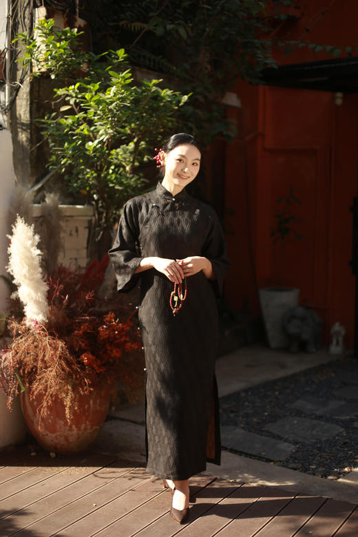 漫物记菱花喇叭袖连肩旗袍XYS-W248 商品图0