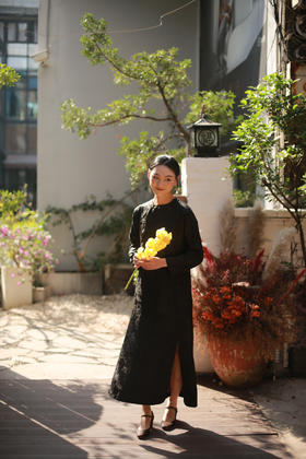 漫物记重磅提花斜襟一粒扣袍子XYS-W234