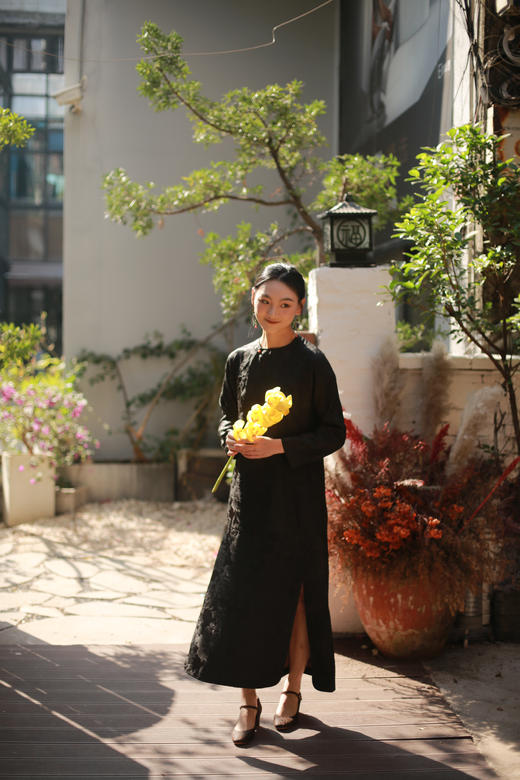 漫物记重磅提花斜襟一粒扣袍子XYS-W234 商品图0