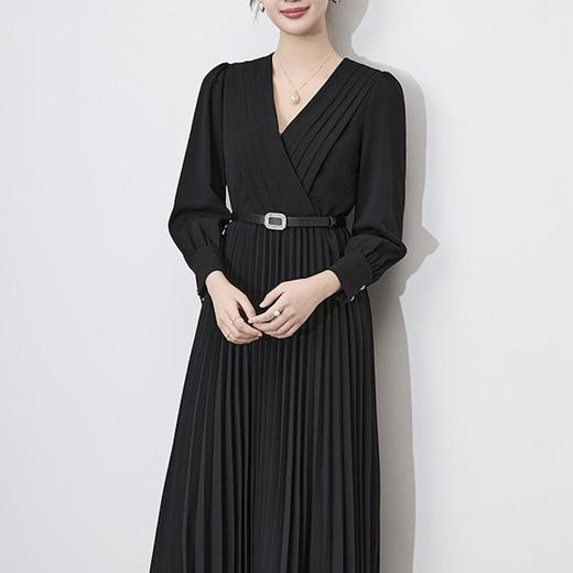 【高货wl】全新升级【铂金会员330/天猫449/差价119】(11033) 洛诗琳法式优雅V领百褶裙早春名媛气质女神范收腰连衣裙女 商品图3