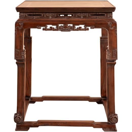 清 红木镶云石透雕拐子纹带托泥方桌 商品图5