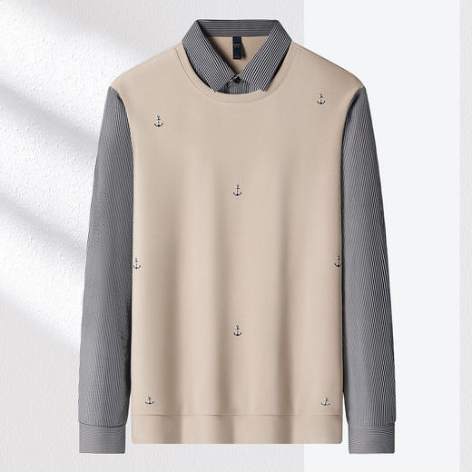 【肌理提花】罗蒙男士经典假两件衬衫领百搭时尚舒适休闲针织衫男条纹衬衫 商品图6