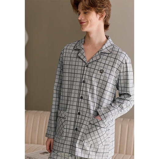 芬腾春秋季新款睡衣男春秋季纯棉开衫长袖青年宽松休闲家居服套装 商品图2