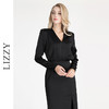 LIZZY早秋时尚简约修身开叉V领礼服小黑裙长袖连衣裙8094 商品缩略图1
