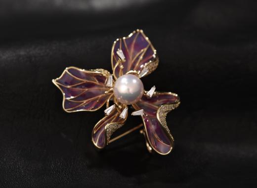 阮仕兰花系列 合金 淡水珍珠胸针 10-11mm  BHG14082LHRD 商品图0