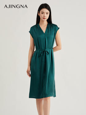 【商场同款】阿菁娜桑蚕丝气质V领收腰高级感连衣裙A29X112131