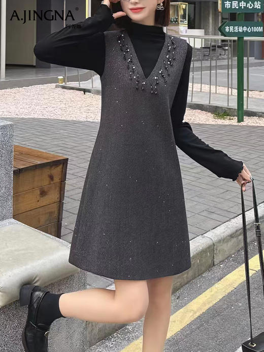 【浪漫优雅】阿菁娜高定手工钉珠亮闪套装礼服裙F30C230001 商品图2