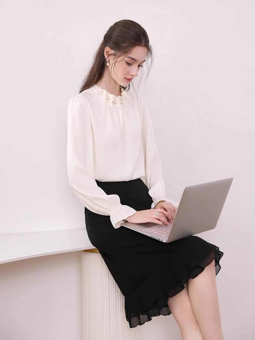 全新升级【铂金会员165/天猫219/差价54】(10239) 洛诗琳法式钉珠叠穿雪纺衫女2025春季新款通勤洋气缎面衬衫 商品图1