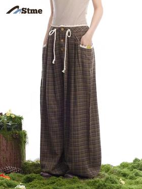 早乙女惠子saotome/STMCK251046/蕾丝格纹宽松长裤