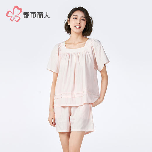 都市丽人女士梭织棉短袖套装薄梭织提花生活家居短袖类LHH2F6 商品图1