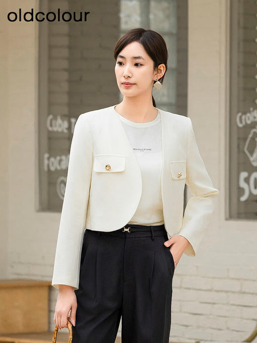 oldcolour春季新品时尚气质通勤百搭米色短外套女Q130415A1 商品图0