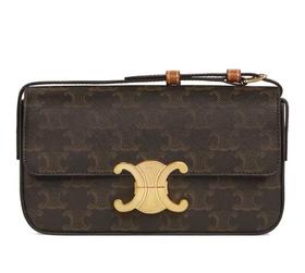 CELINE赛琳 Triomphe凯旋门 系列 经典满印老花金属质感锁扣可调节肩带 牛皮 腋下包斜挎单肩包 女款 黄褐色