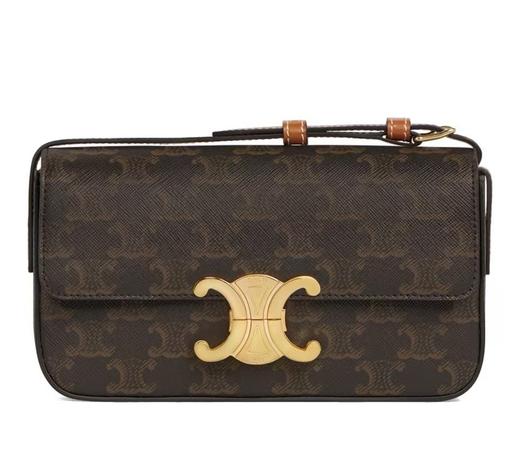 CELINE赛琳 Triomphe凯旋门 系列 经典满印老花金属质感锁扣可调节肩带 牛皮 腋下包斜挎单肩包 女款 黄褐色 商品图0