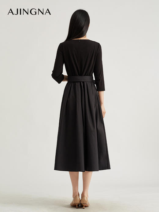 【积分兑换】阿菁娜法式圆领高腰拼接设计连衣裙A28Q112027 商品图4