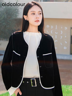 oldcolour春季新款黑色简约气质时尚百搭宽松短外套女Q110418A1