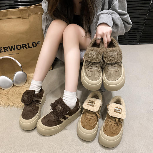 【HF】无忧购“清仓福利”韩版miu系百搭休闲保暖毛绒绒增高小板鞋Q71（截单后7天发货) 商品图0