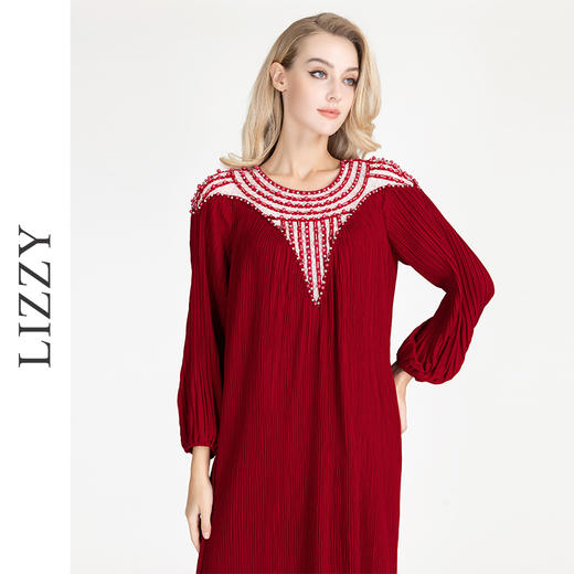 LIZZY早秋优雅长袍高贵宽松钉珠宴会派对礼服连衣裙8095 商品图1