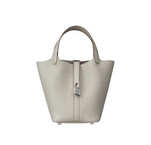 HERMES爱马仕 Picotin Lock 18 银扣 Clemence小公牛皮 菜篮子水桶包手提包 18 女款 8L Beton冰川白 商品图0