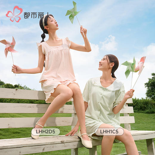 都市丽人女士正价棉质短袖套装薄针织提花生活家居短袖类LHH1C5 商品图2