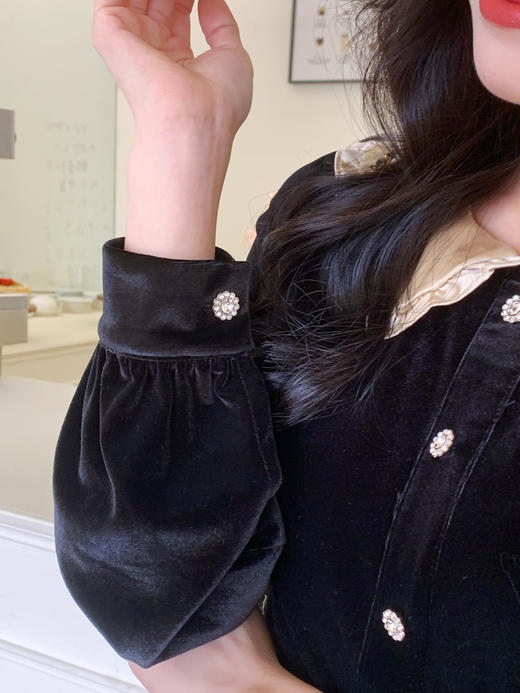 【百图lulu定制】【财阀千金丝绒裙】彼得潘领 施洛华世奇纽扣 重磅丝绒 连衣裙 商品图6