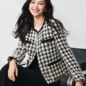 【高货sh】全新升级【铂金会员441/天猫599/差价158】(33515) 洛诗春季法式轻奢重磅绵羊毛编织千鸟格粗花呢小香风外套