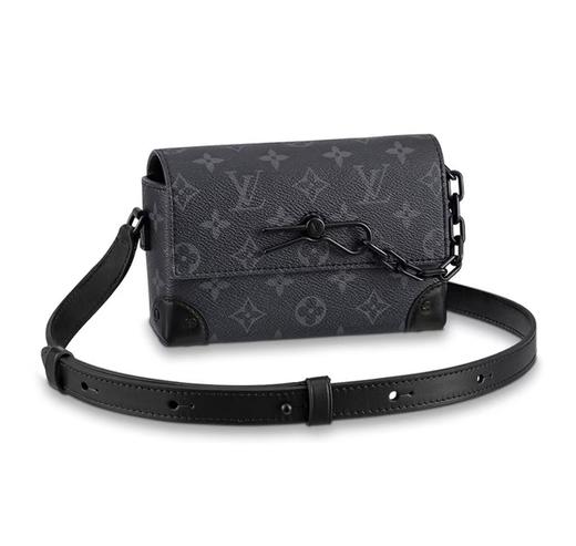 LOUIS VUITTON Steamer 经典老花印花锁扣元素可调节肩带 涂层帆布拼牛皮革饰边 盒子包单肩斜挎包 迷你 男款 黑色 商品图0