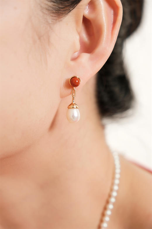 pearl moments珍刻 朝露（南红） 珍珠耳环 商品图5