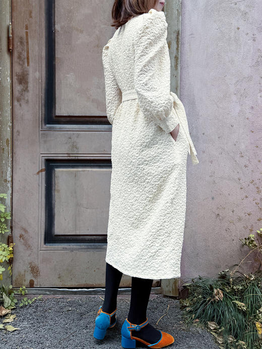 TYNVIE 提花泡泡袖中长连衣裙 - 白色 商品图4