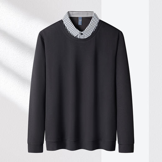 【肌理提花】罗蒙秋冬男士假两件针织衫男长袖衬衫百搭舒适男士时尚通勤针织衫 商品图2
