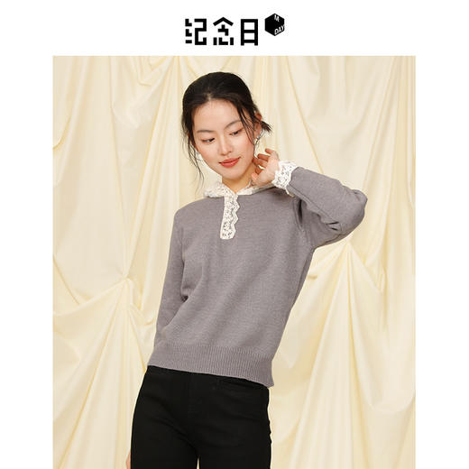 【商场同款】纪念日百货女款百搭韩系蕾丝拼接连帽上衣160712963 商品图5