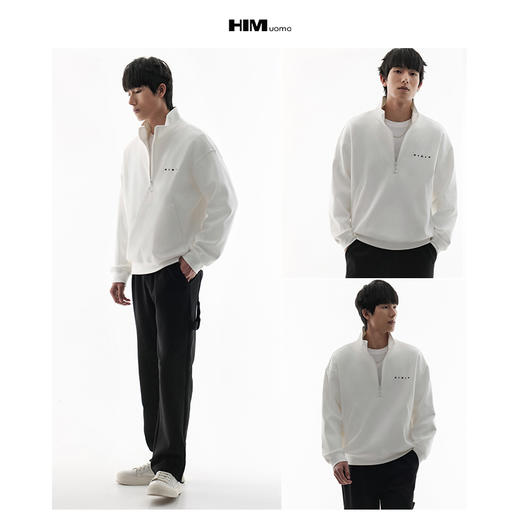 HIM漢崇  半拉链立领套头卫衣男简约绒面烧花宽松休闲上衣2025秋季 商品图3