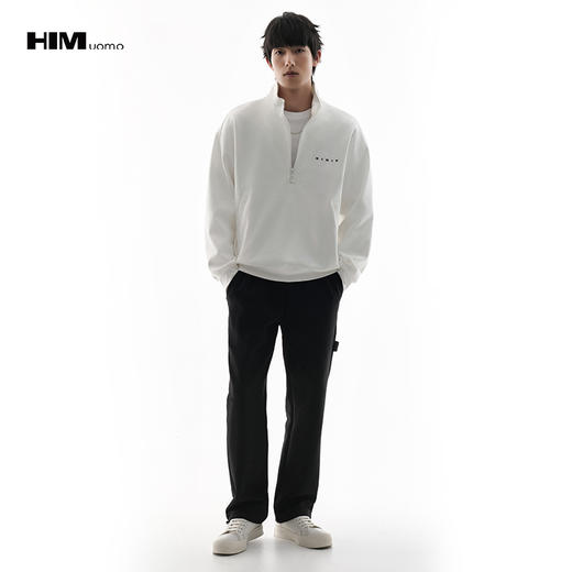 HIM漢崇  半拉链立领套头卫衣男简约绒面烧花宽松休闲上衣2025秋季 商品图1