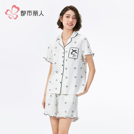 都市丽人女士无尘棉短袖套装薄单面无尘棉生活家居短袖类LHH1B8 商品图3