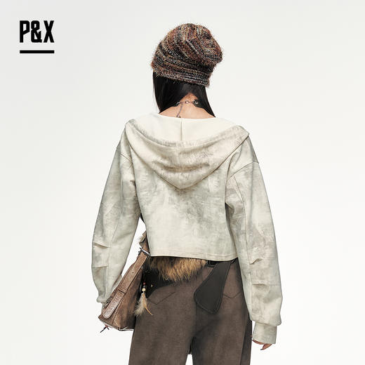 P&X设计师女装新款复古风两件套短款上衣宽松外套825115102 杏/绿 商品图4