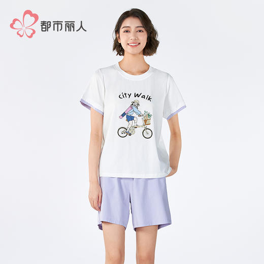 都市丽人女士无尘棉短袖套装薄凉感无尘棉亲情蜜语短袖类LHH9A3 商品图1