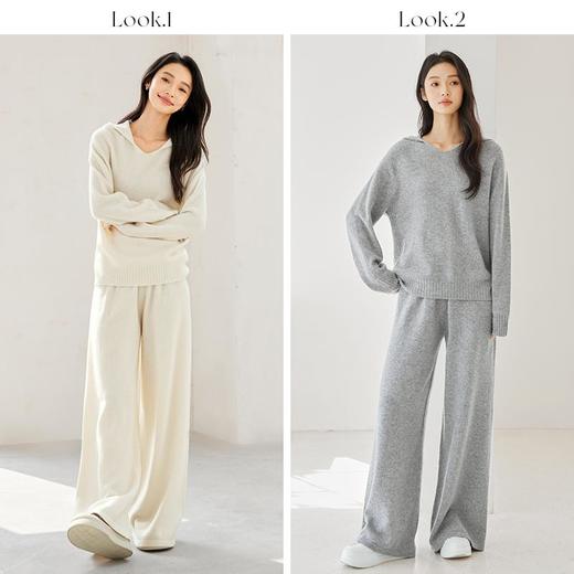 IC 秋冬休闲舒适通勤连帽羊毛针织衫长裤直筒裤套装 商品图2