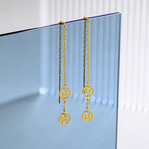 周六福黄金耳环女足金5G无极金铜钱ins风发财计价送女友礼物 商品图2