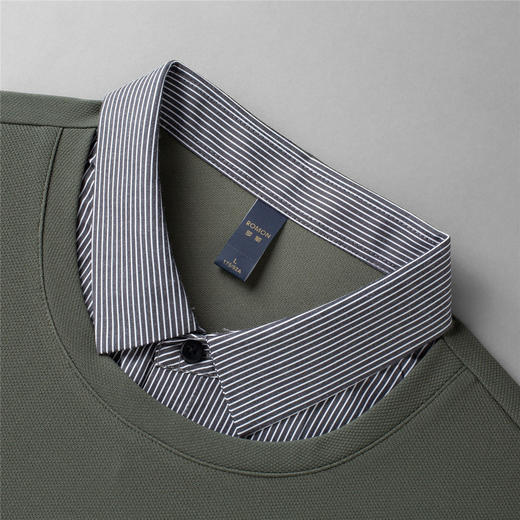 【肌理提花】罗蒙男士经典假两件衬衫领百搭时尚舒适休闲针织衫男条纹衬衫 商品图8