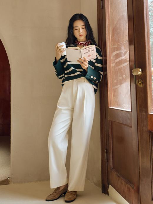 休闲V领真丝有机棉混纺条纹毛衫FCF1WST028 商品图10