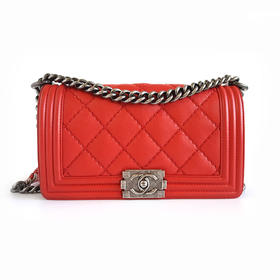 【95新】CHANEL香奈儿Leboy中号红色银扣菱格Leboy链条包单肩斜挎包女士现售价：9700！090125TJ22