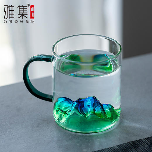雅集玻璃杯观山杯340ml（把手款-青绿） 商品图1