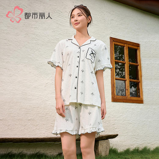 都市丽人女士无尘棉短袖套装薄单面无尘棉生活家居短袖类LHH1B8 商品图1