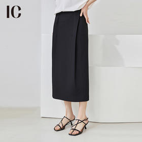 IC 设计感小众后开叉收腰半身裙通勤百搭黑色a字裙高腰直筒中长裙
