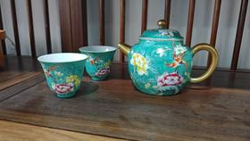 绿地扒花花鸟茶具套