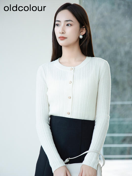 oldcolour春季新品时尚气质纯色圆领通勤毛织短外套女Q120512A1 商品图0