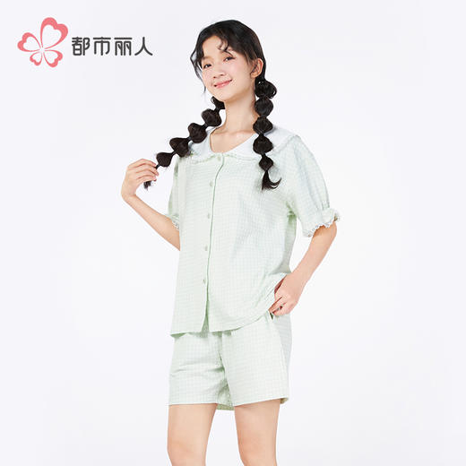 都市丽人女士正价棉质短袖套装薄针织提花生活家居短袖类LHH1C5 商品图5