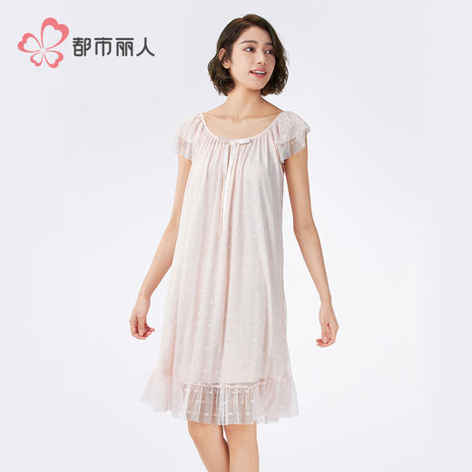 都市丽人女士特殊面料短袖裙薄针织网纱生活家居袖类LHH6D6 商品图1