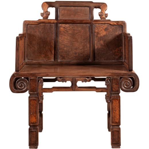 清 红木镶瘿木书卷式案形座面宝座 商品图5