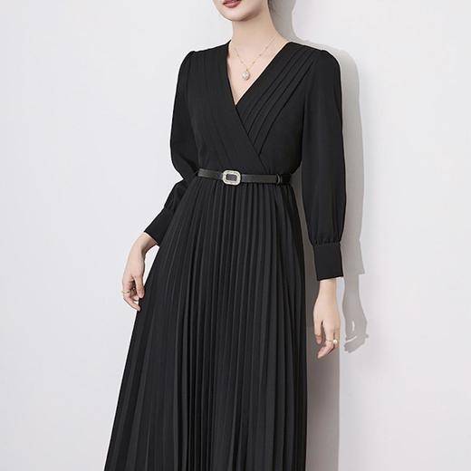 【高货wl】全新升级【铂金会员330/天猫449/差价119】(11033) 洛诗琳法式优雅V领百褶裙早春名媛气质女神范收腰连衣裙女 商品图1